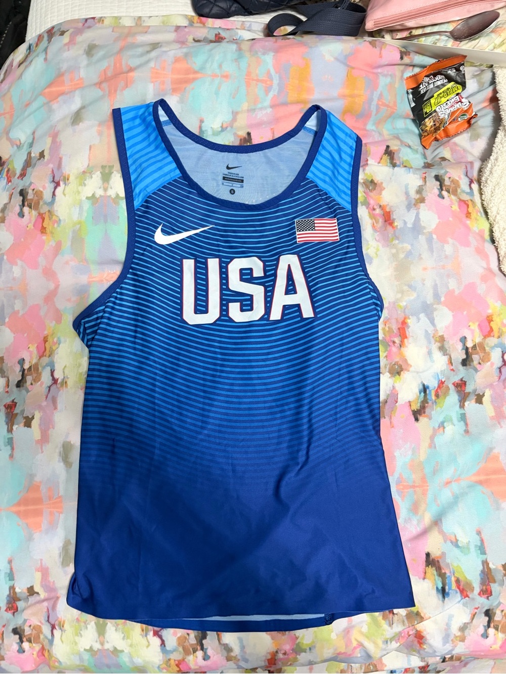 Nike Blue USA Performance Tank Top with Flag Patch